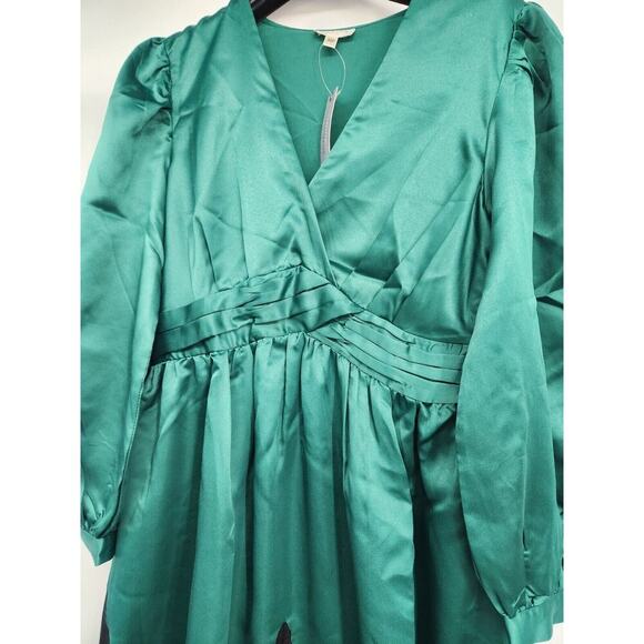 NWD Anthropologie Nikasha Embroidered Satin Dress Size XSP Petites Green #8F409 - Picture 4 of 12